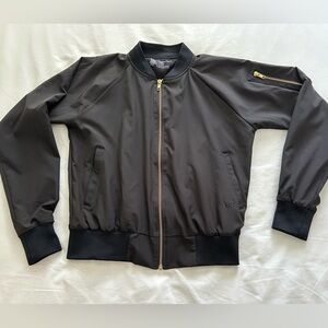 Black bomber jacket with gold zipper detail, only worn once, great condition